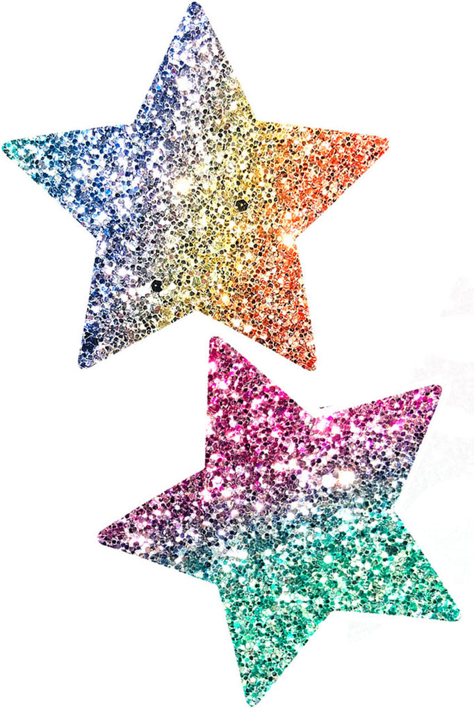 Shop these women's chunky glitter rainbow ombre stars nipple cover pasties from Neva Nude