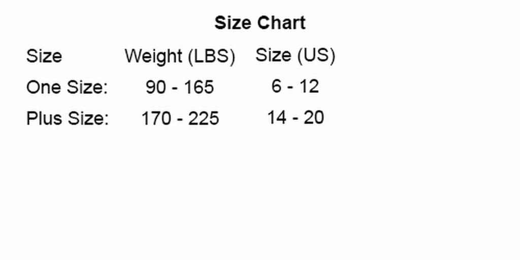 Music Legs size chart for plus size and one size