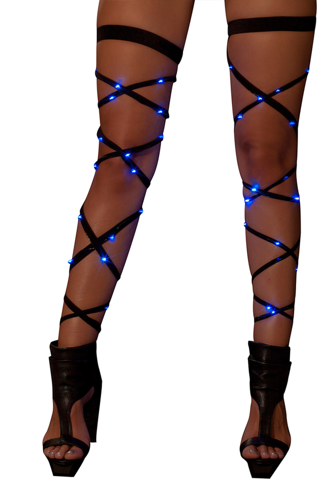 Women's blue lights with black straps  leg wraps by J. Valentine.