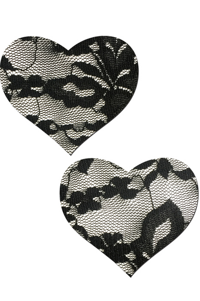 Shop these black floral lace heart shaped pasties