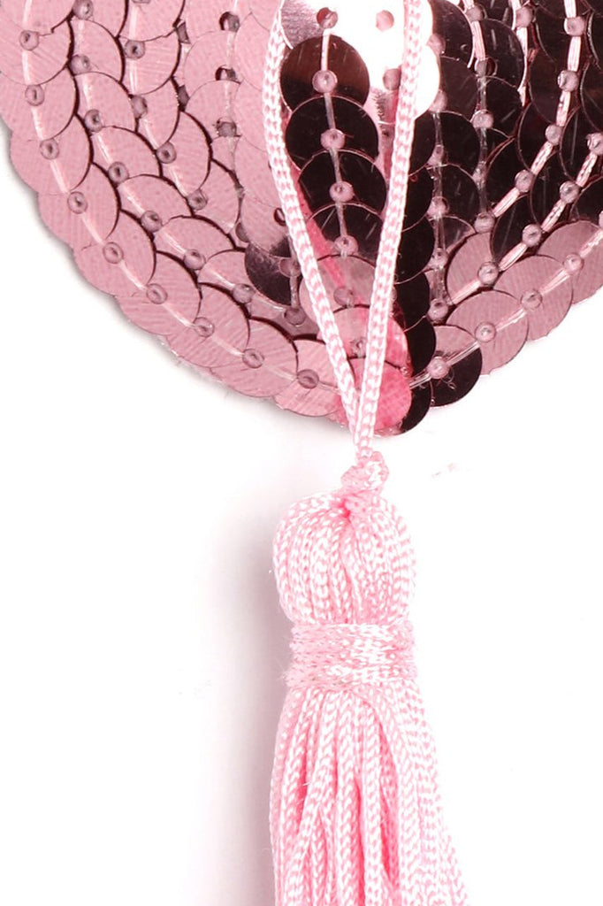 Shop these pink sequin tassel nipple pasties with heart shaped cone nipple pasties