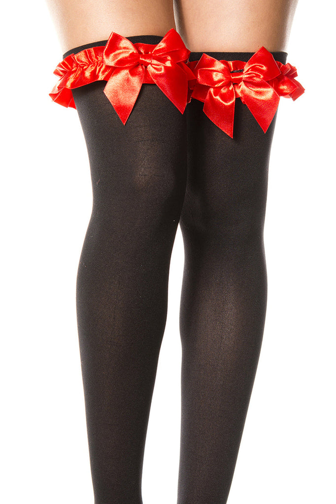 Women's black nylons with red bows