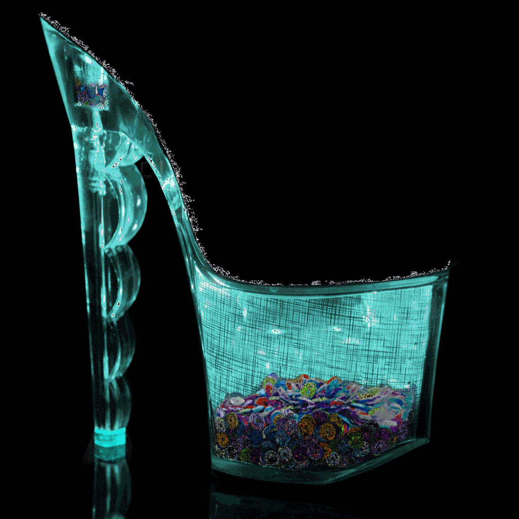 Pleaser Shoes -Sexy clear 7 inch heel pole dancing heels featuring LED light up 2.8" platform.