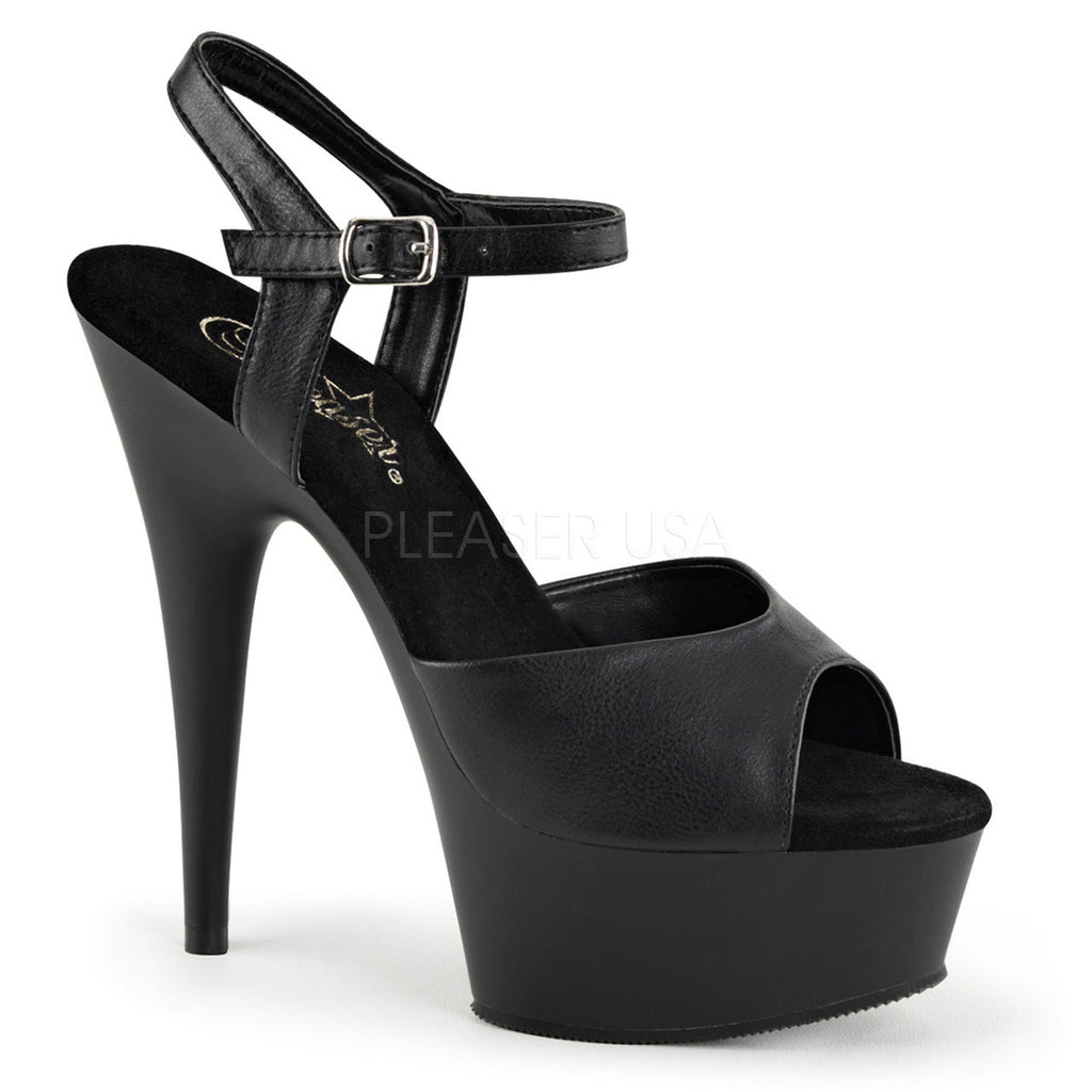 Women's sexy 6 inch high heel black pole dancing shoes with faux leather 1.8" platform with ankle strap.