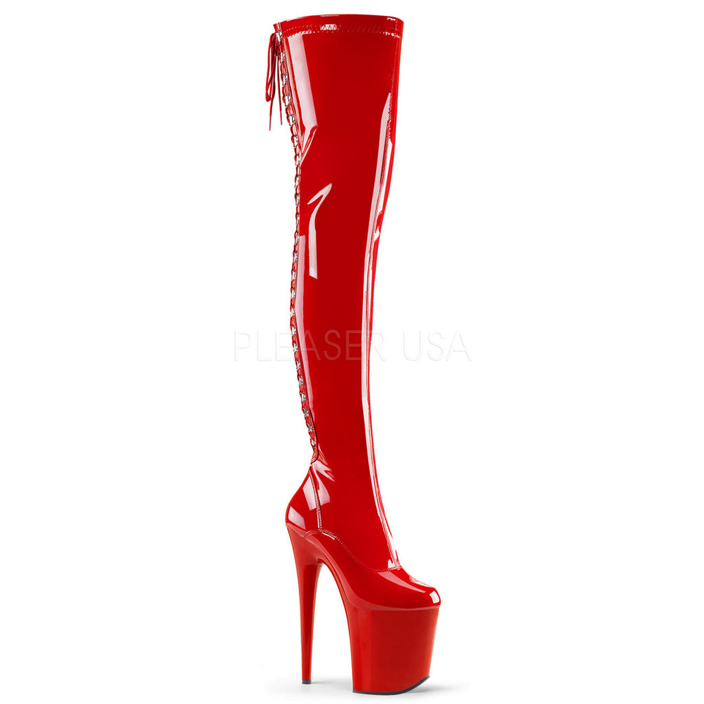 Women's 8" pump red side zip thigh boots