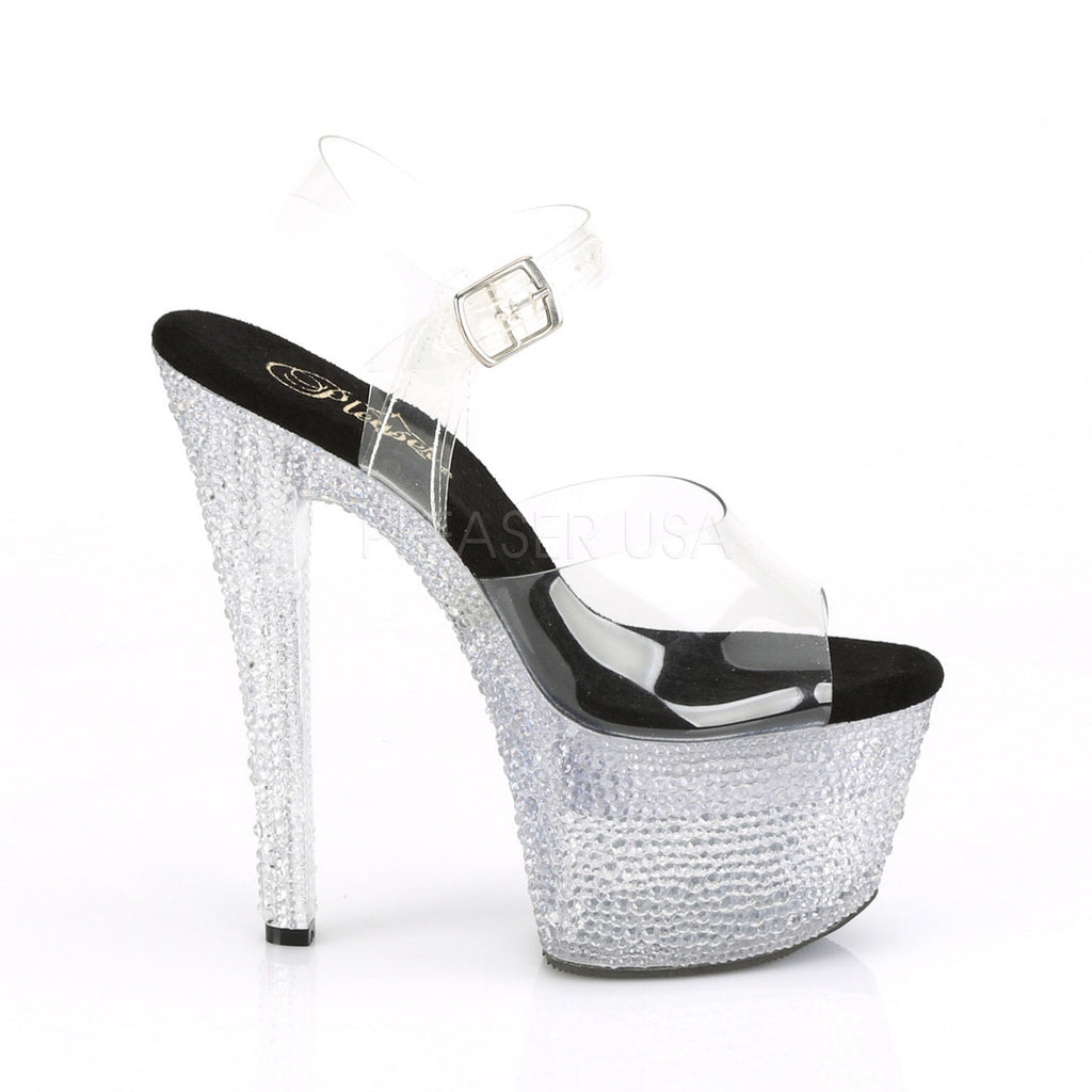 Women's sexy clear ankle strap led illuminated exotic dancer high heels with 7" high heel.