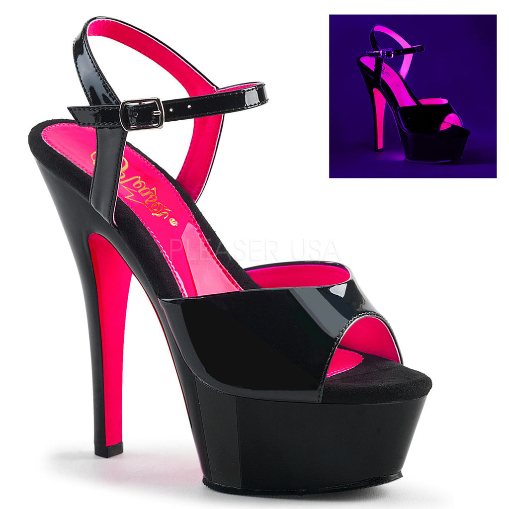 Sexy black/hot pink ankle strap stripper heels with 6" heel.
